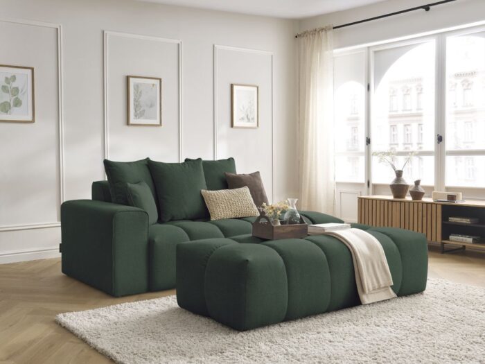 Canapé droit fixe MONT-BLANC tissu chiné avec pouf Vert