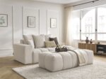 Canapé droit fixe MONT-BLANC tissu chiné avec pouf Beige