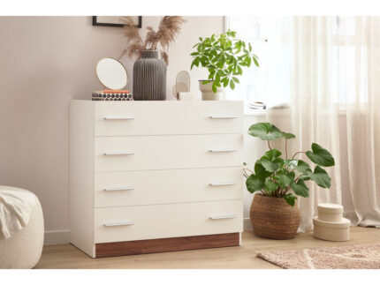 Commode 4 tiroirs ZENITA Blanc et chêne