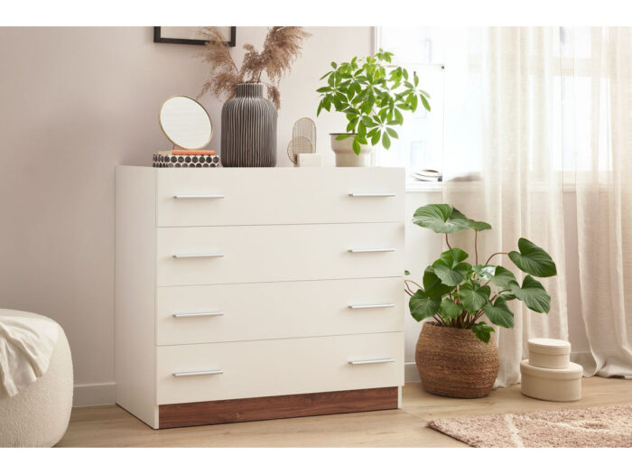 Commode 4 tiroirs ZENITA Blanc et chêne