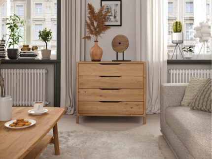 Commode SOLENE chêne massif 95 cm 4 tiroirs