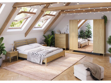 Ensemble lit coffre + 2 chevets + commode + armoire MADDY