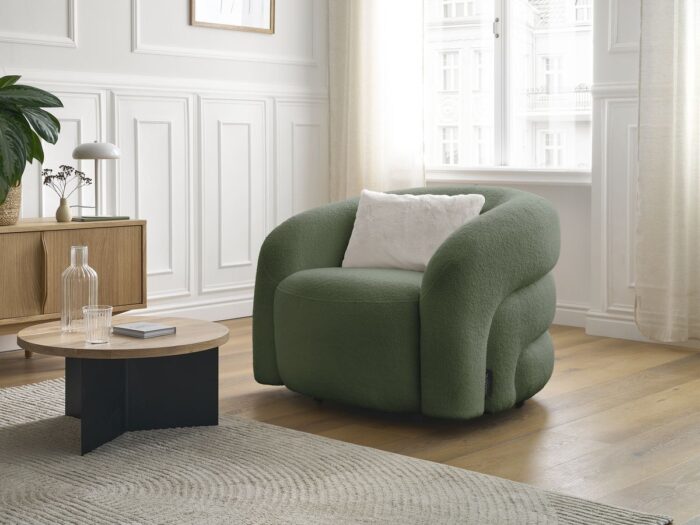 Fauteuil pivotant ELINA tissu bouclette Vert