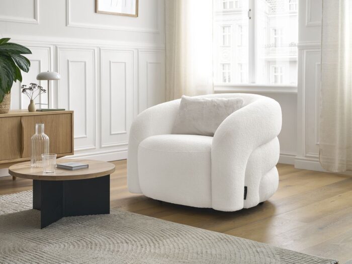 Fauteuil pivotant ELINA tissu bouclette Blanc