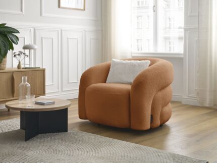 Fauteuil pivotant ELINA tissu bouclette Orange