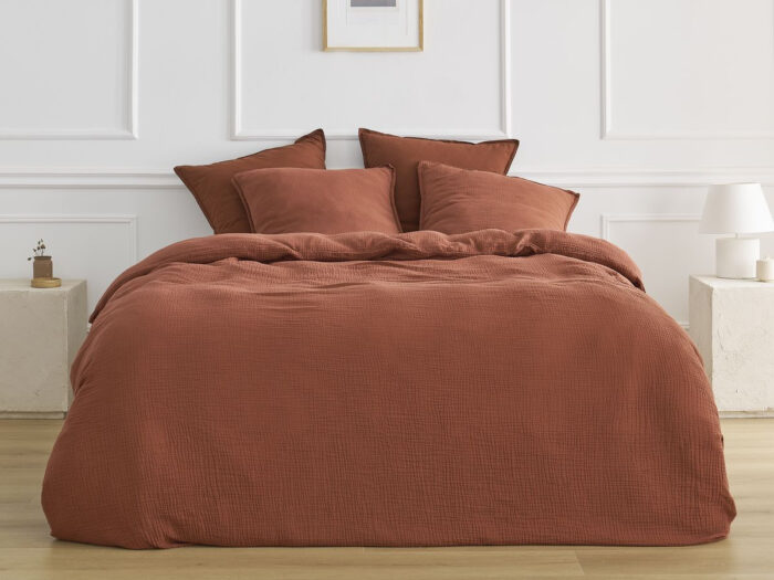 Housse de couette HESTIA en gaze de coton Terracotta