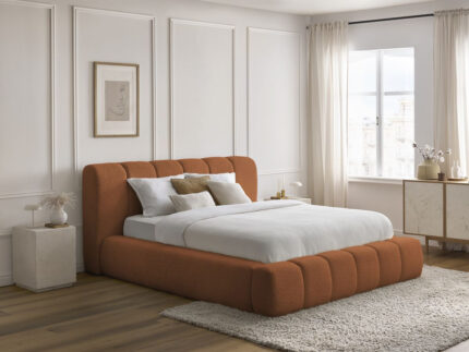 Lit coffre DENALI tissu bouclette Orange