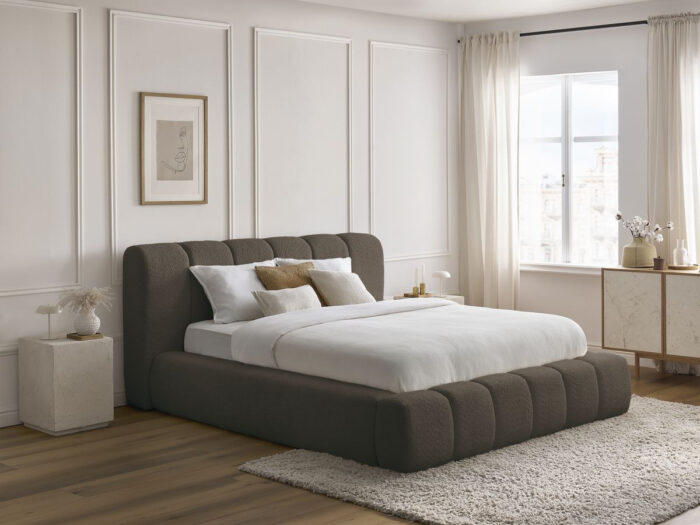 Lit coffre DENALI tissu bouclette Marron