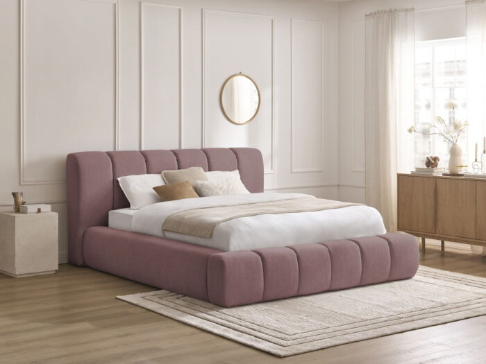 Lit coffre DENALI tissu lisse Rose