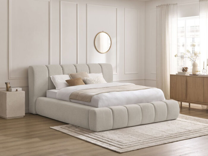 Lit coffre DENALI tissu lisse Beige
