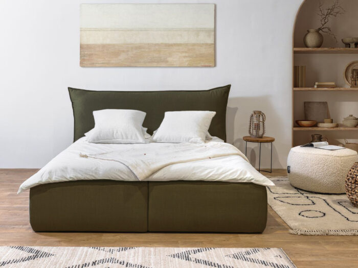 Lit coffre JADE avec tête de lit effet oreiller Vert