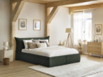 Lit coffre JADE avec tête de lit effet oreiller gros côtelé doux Vert