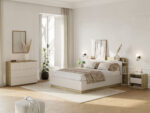 Lit coffre LILA effet chêne et crème