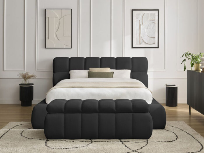 Lit coffre MONT-BLANC + Bout de lit MONT-BLANC tissu mesh Noir