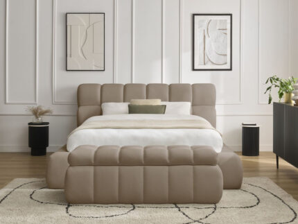 Lit coffre MONT-BLANC + Bout de lit MONT-BLANC tissu mesh Taupe