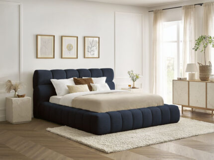 Lit coffre MONT-BLANC tissu bouclette Bleu foncé