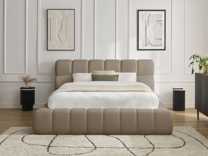 Lit coffre MONT-BLANC tissu mesh Taupe