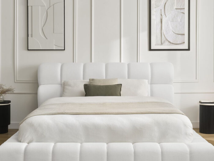 Lit coffre MONT-BLANC tissu mesh Blanc