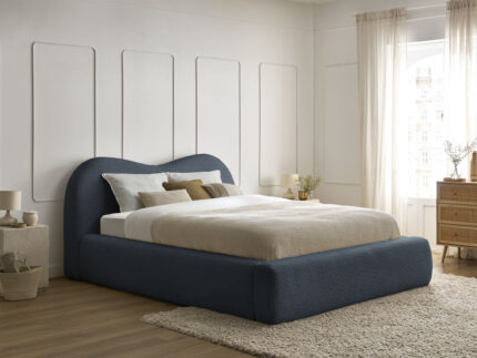 Lit coffre ORLANE tissu bouclette Bleu foncé