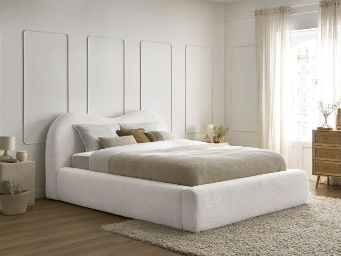 Lit coffre ORLANE tissu bouclette Blanc