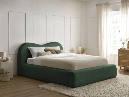 Lit coffre ORLANE tissu bouclette Vert foncé