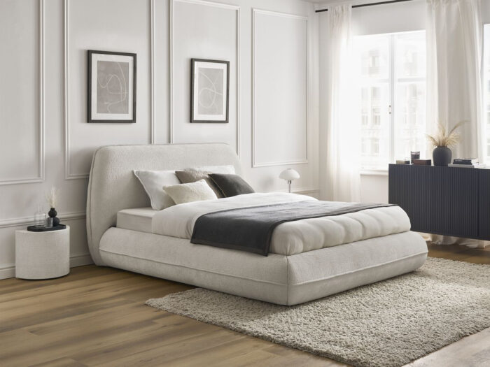 Lit LIAM tissu texturé Beige