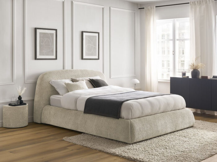 Lit MALON tissu texturé Beige