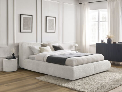 Lit PETER tissu bouclette Blanc