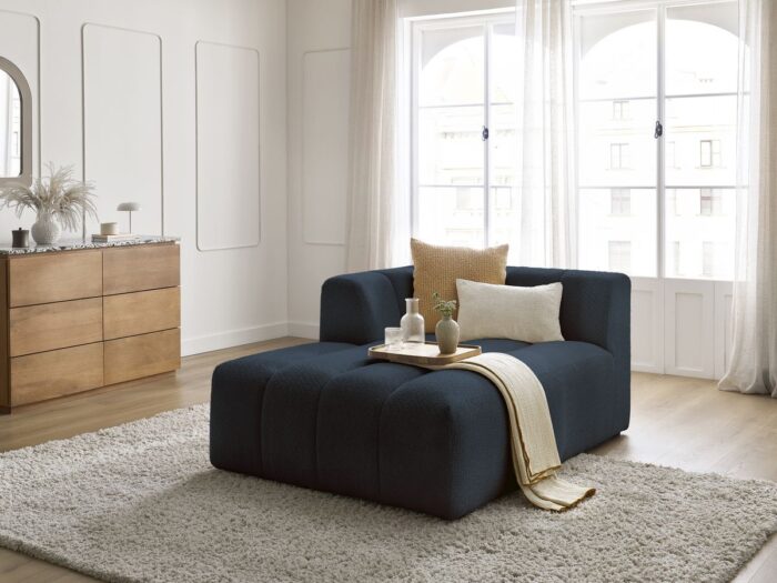 Méridienne pour canapé modulable ANNECY tissu bouclette Bleu foncé