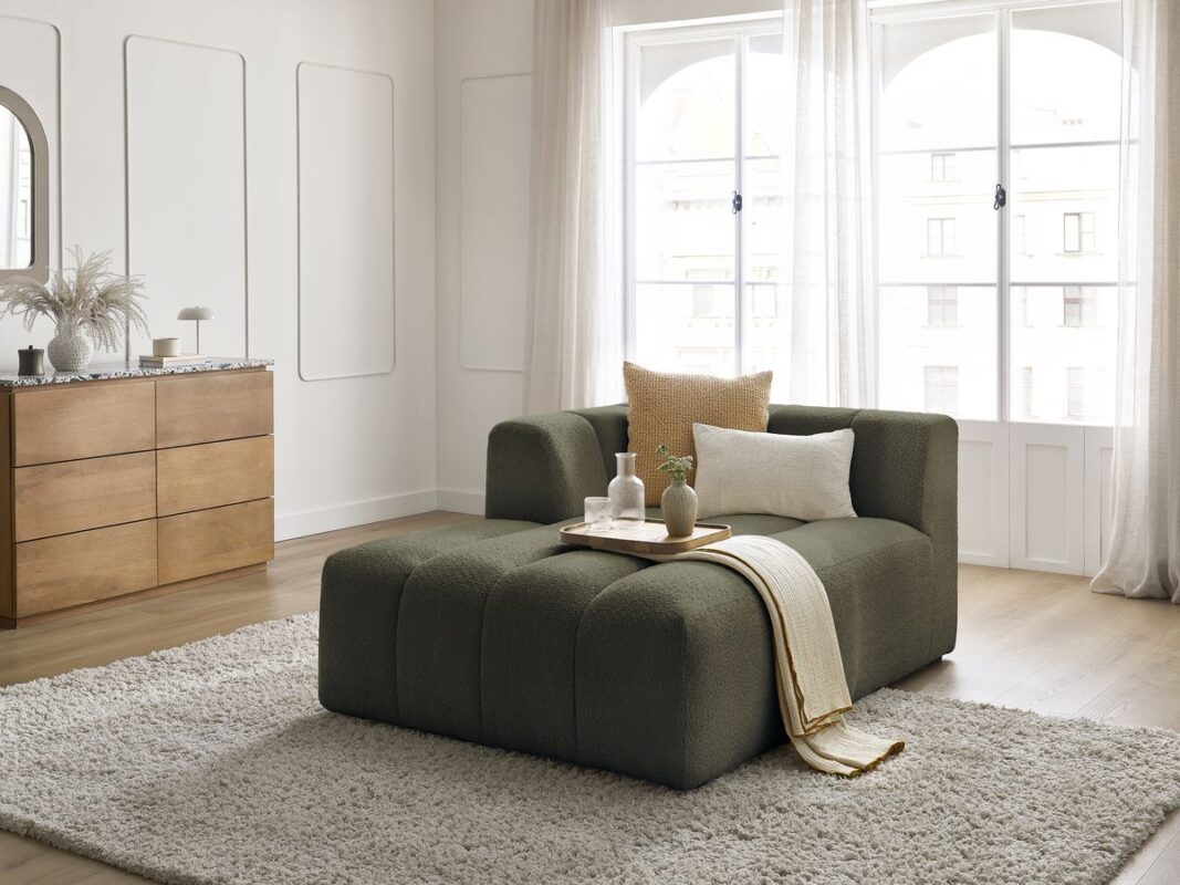 Méridienne pour canapé modulable ANNECY tissu bouclette Vert