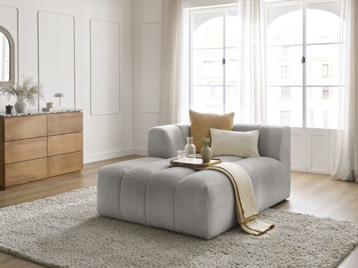 Méridienne pour canapé modulable ANNECY tissu bouclette Gris clair