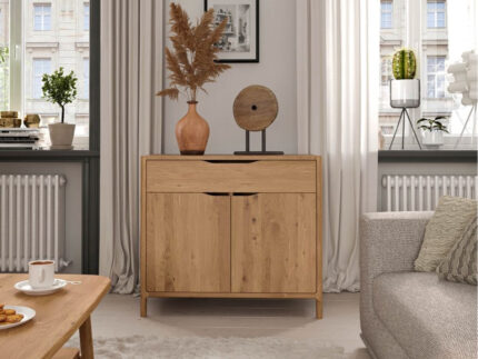 Meuble de rangement SOLENE chêne massif 95 cm 2 portes 1 tiroir