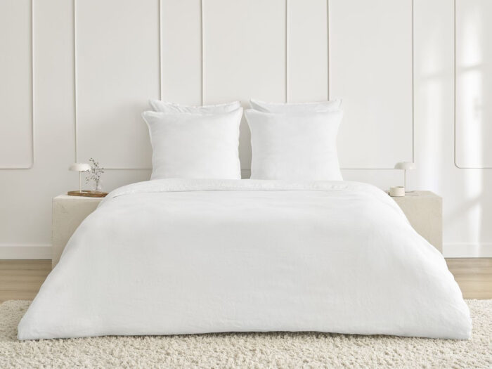 Parure de lit en Lin lavé ARES avec une housse de couette, 2 taies d'oreiller Blanc