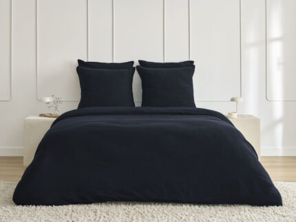 Parure de lit en Lin lavé ARES avec une housse de couette, 2 taies d'oreiller Bleu foncé