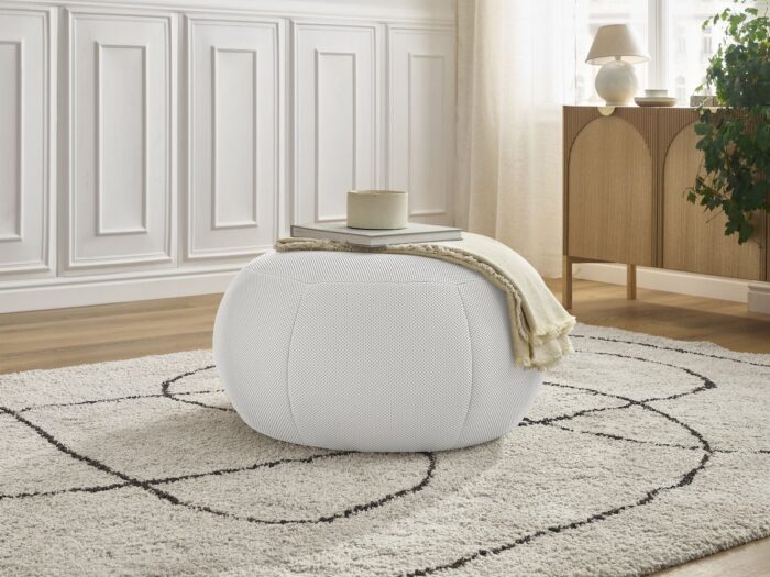 Pouf rond sans plateau HAYDEN tissu mesh Blanc