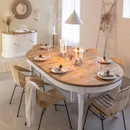 Table à manger en bois recyclé avec allonges Garance