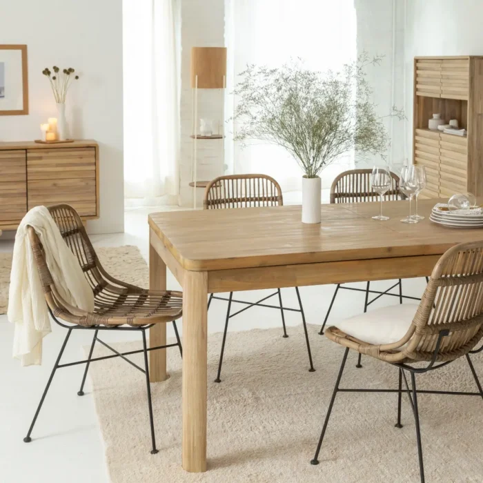 Table à manger rectangle en bois avec allonges en acacia Marin