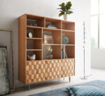 Étagère Fevo 147x150 cm Acacia naturel 3 portes Pied en L