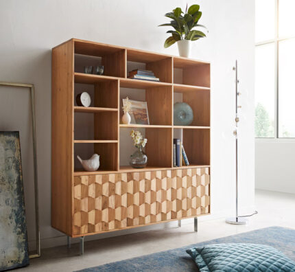 Étagère Fevo 147x150 cm Acacia naturel 3 portes Pied en L