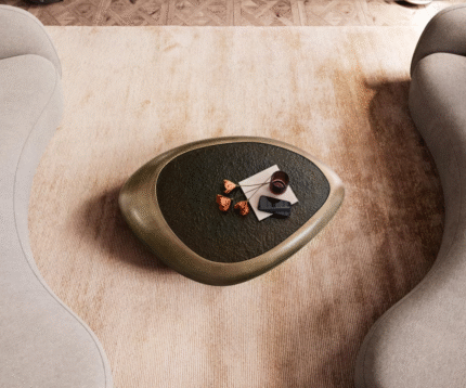 Couchtisch Sagana 120x80 cm Metallic Gold mit Reliefglas Taupe