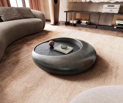 Table basse Blaise 100x100 cm argent avec verre en relief Gris